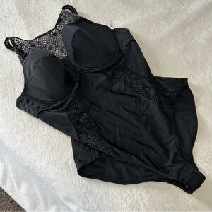 Adore Me size 46DD black high neck one piece bathing suit eyelet swimsuit summer